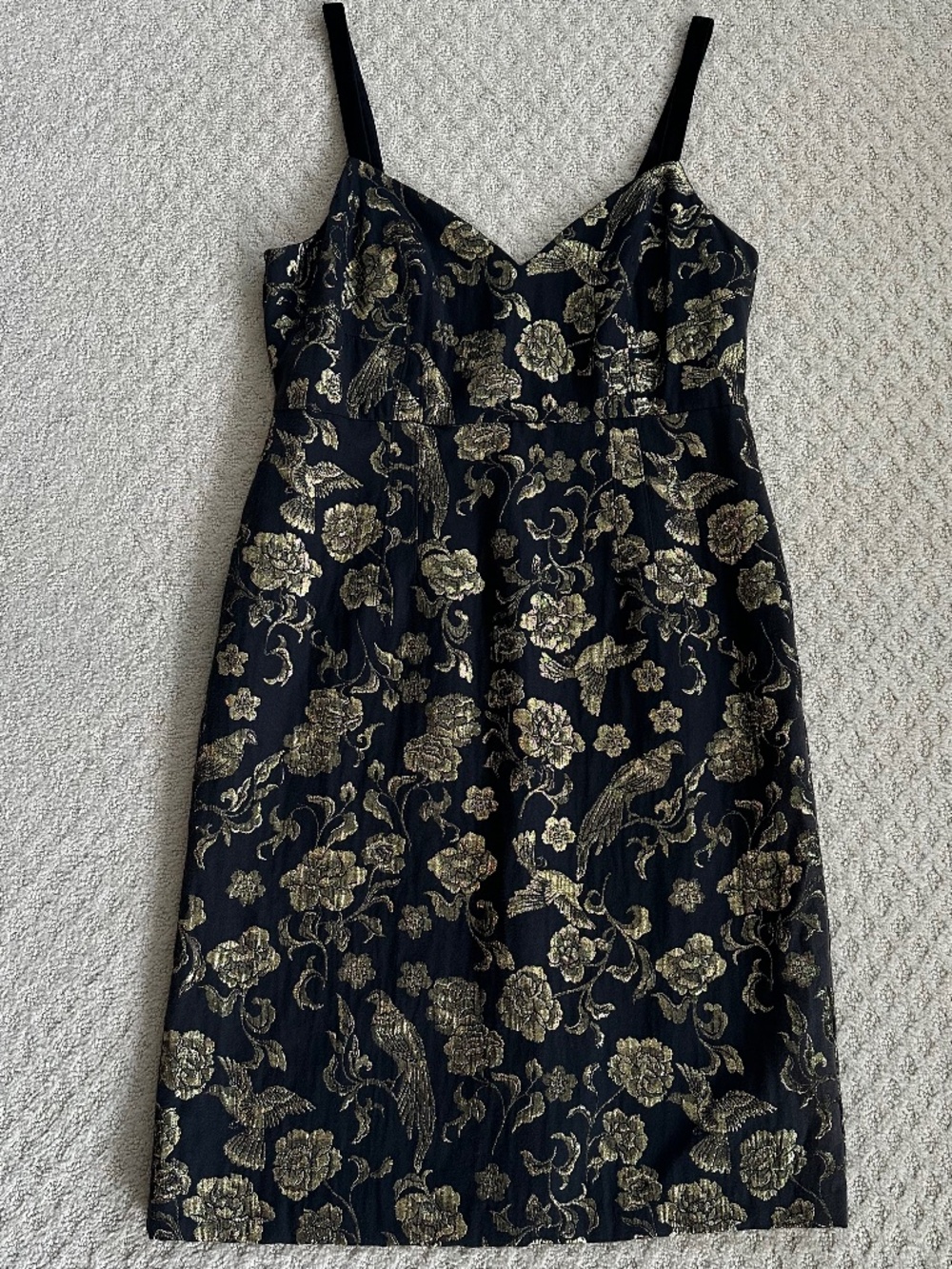 Maeve by Anthropologie Slim Jacquard Mini Dress Black/Gold 14 Metallic Floral - Picture 4 of 16